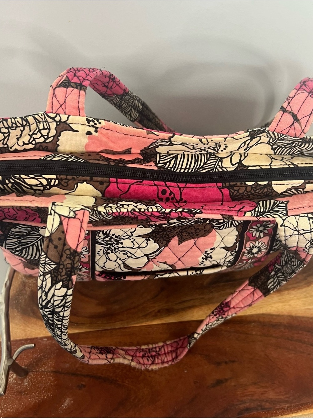 Vera Bradley Pink Floral Quilted Tote Bag Shoulder Purse Zip Top - Picture 12 of 17